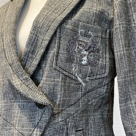 Firetrap Plaid Grey Cropped Blazer Size L - Picture 2 of 8